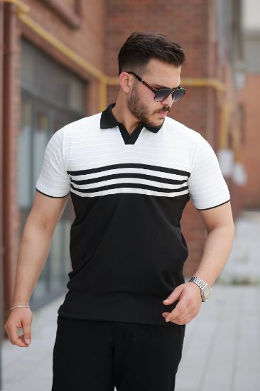 Erkek çizgi Desenli Yakalı Kısa Kollu T-shirt resmi